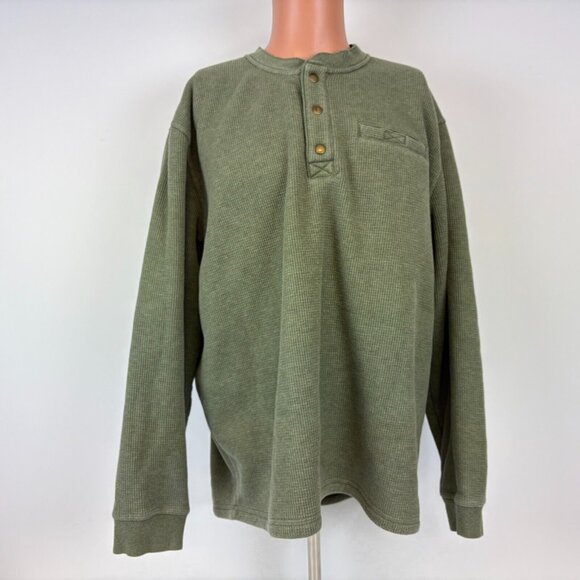 LL Bean Henley Fleece Sweatshirt Mens Size XL Green Katahdin Iron Works Waffle - Picture 2 of 5
